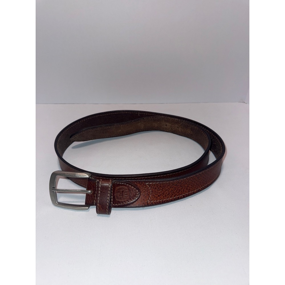 John Deere Mens Brown Pebbled Leather Belt XL 42-44 Logo Embossed Workwear